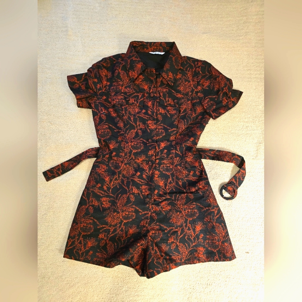 Amanda Uprichard - Revolve - NEW Black & Red Jacquard Romper Sz Large -Ret$260! - Picture 6 of 16